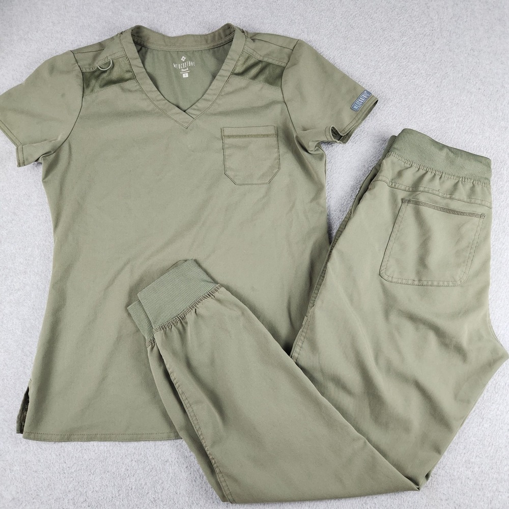Med Couture 2 Piece Scrub Set Womens Small Olive Green Touch Medical V-Neck